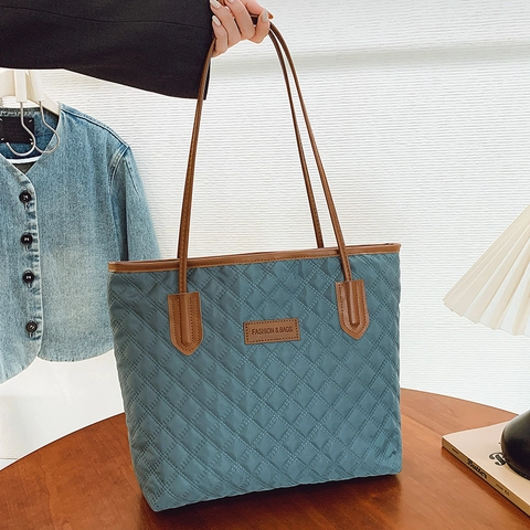 Borsa a Spalla Donna con Motivo a Diamante Trapuntato Borsa Tote in Pelle PU di Grande Capacità Casual Urbana Semplice