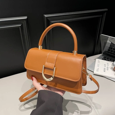 Women Fashion PU Leather Square Shoulder Bag With Metal Buckle Large Capacity Adjustable Strap Crossbody Handbag Daily Tote Bag