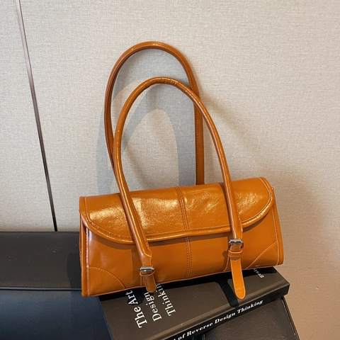Sac à Épaule en Cuir PU Vintage pour Femme Grande Capacité Rétro Mode Simple Sac Sous les Aisselles Sac à Main Carré Souple