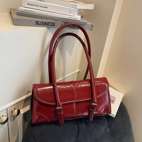 Sac à Épaule en Cuir PU Vintage pour Femme Grande Capacité Rétro Mode Simple Sac Sous les Aisselles Sac à Main Carré Souple