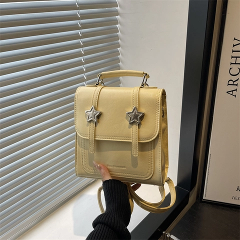Fashion Star Buckle Women Mini Backpack PU Leather Small Square Shoulder Bag Y2K Multi-functional Travel Daypack For Ladies