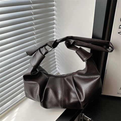 Bolso de Mujer Moda Cuero PU Plisado Cloud Hobo Bag Casual Nudo Hombro Bolso Gran Capacidad Color Sólido Media Luna Bolso