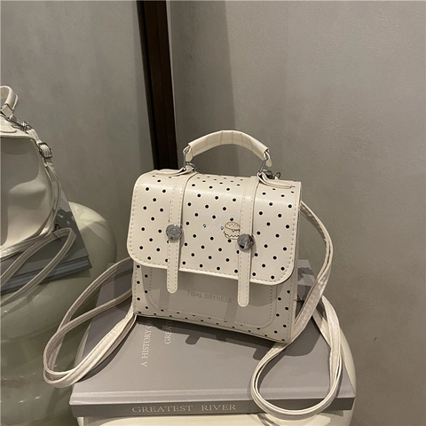 Sac à Dos Femme en Cuir PU à Pois Preppy Mode Motif Burger Lettre Petit Sac à Bandoulière Pour École Shopping Quotidien