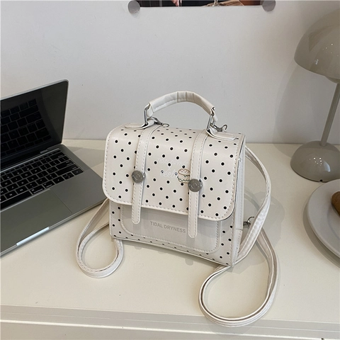 Sac à Dos Femme en Cuir PU à Pois Preppy Mode Motif Burger Lettre Petit Sac à Bandoulière Pour École Shopping Quotidien