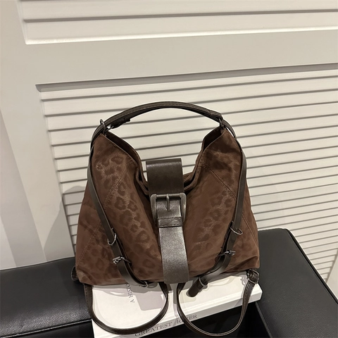 Dames Retro Luipaardprint PU Leren Tote Tas Grote Capaciteit Multifunctionele Schoudertas Crossbodytas Mode Dagelijkse Rugzak