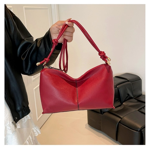 Damen Große Kapazität PU Leder Schultertasche Retro Urban Minimalistisch Litschikorn Tote Bag Mit Geknotetem Gurt Crossbody Tasche