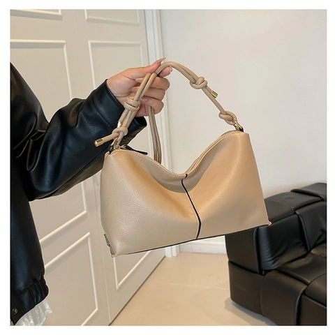 Damen Große Kapazität PU Leder Schultertasche Retro Urban Minimalistisch Litschikorn Tote Bag Mit Geknotetem Gurt Crossbody Tasche