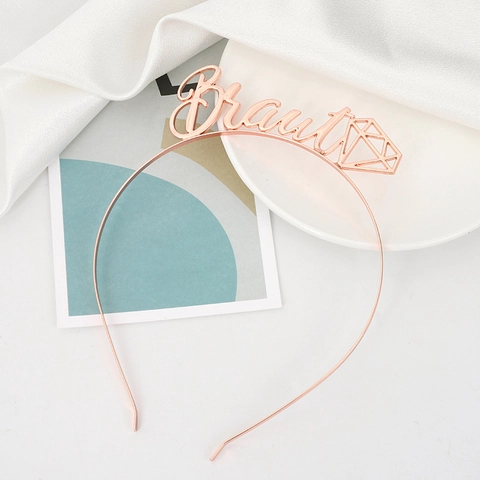 Rose Gold Alloy Bridal Headband German Braut Bride Lettering Hollow Diamond Tiara For Wedding Bachelorette Party Women Hair Accessories