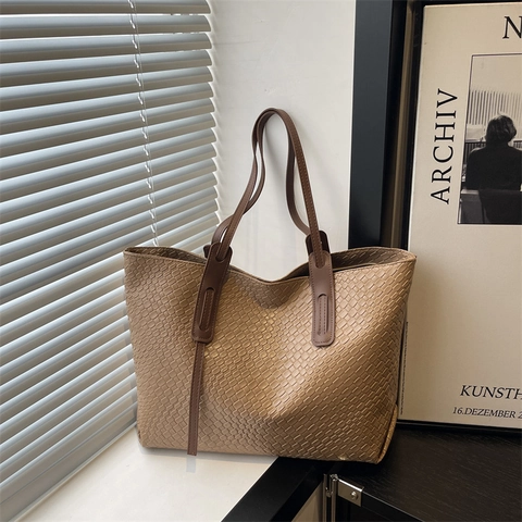 Damen Große Kapazität Gewebte Tote Bag Urban Minimalistisch PU Leder Schultertasche Casual Pendler Handtasche Für Arbeit Alltag