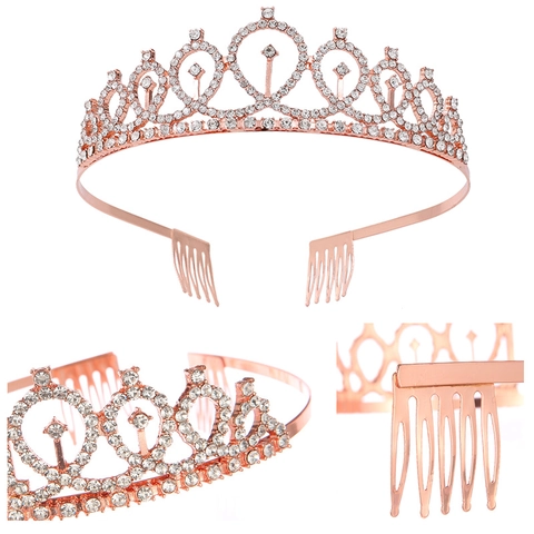 Set Corona e Fascia Compleanno Donna Oro Rosa Oro Argento Lega Strass Tiara Accessori Festa Glitter