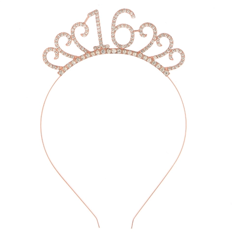 Serre-tête Couronne 16e Anniversaire Strass Alliage Sweet 16 Tiare pour Filles Femmes Célébration Fête Anniversaire Accessoires Cheveux