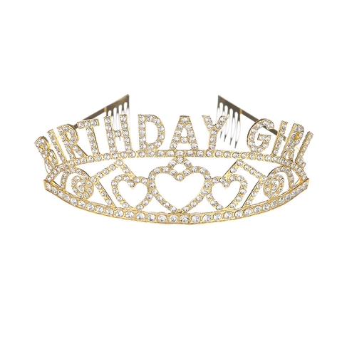 Set di Decorazioni per Feste Birthday Girl con Corona di Strass Fascia di Raso Distintivo Decorazione per Torta Spilla Nero Oro