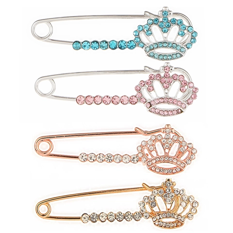 Elegant Crown Safety Pin Brooch For Women Rhinestone Alloy Brooch Pins For Sweaters Cardigans Anti-exposure Jewelry Accessory