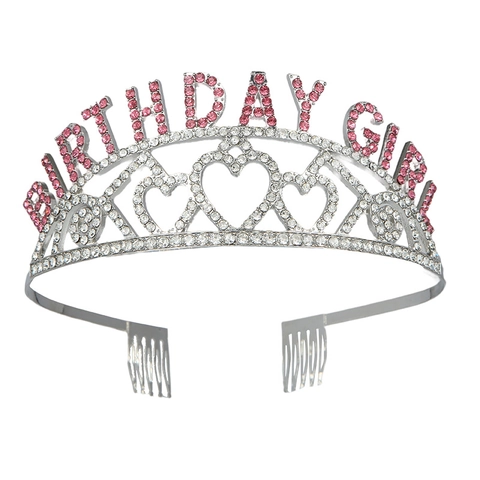 Serre-Tête Couronne Tiara en Alliage avec Lettres Birthday Girl Strass Accessoires Cheveux Mode Articles de Fête Femme