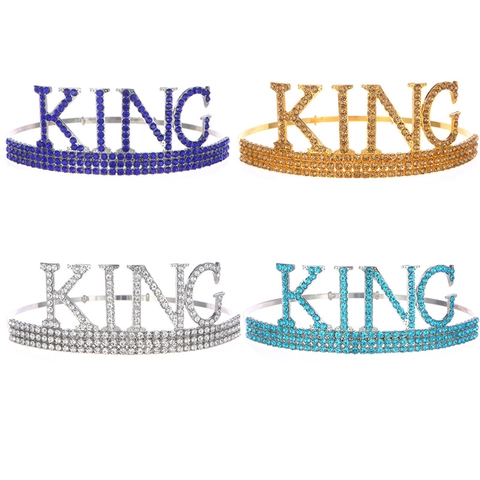 Men Fashion King Crown Alloy Rhinestone Headpiece For Birthday Party Groom Wedding Accessory Shiny Metal Letter Tiara