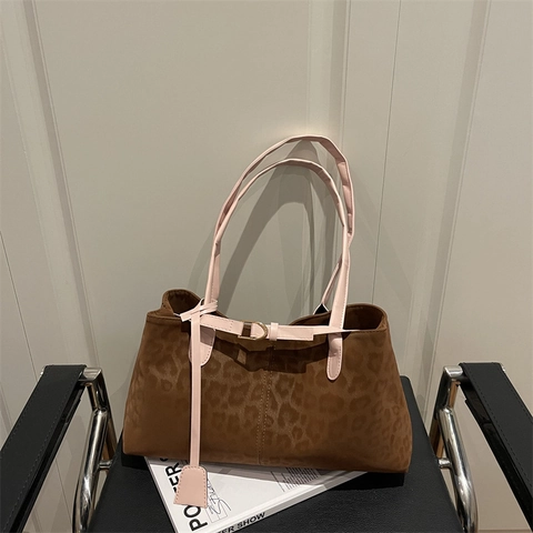Vintage Leopardenmuster PU Leder Tragetasche Für Damen Mode Herbst Winter Große Kapazität Umhängetasche Trendy Achseltasche Handtasche
