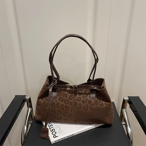 Vintage Leopardenmuster PU Leder Tragetasche Für Damen Mode Herbst Winter Große Kapazität Umhängetasche Trendy Achseltasche Handtasche