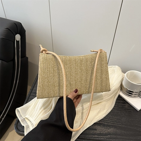 Bolso de Hombro para Mujer de PU con Textura Tejida Gran Capacidad Estilo Coreano Bolso de Axila Urbano Minimalista Casual Diario