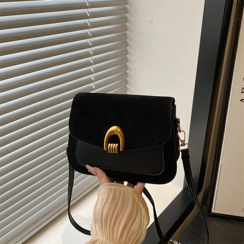 Retro Damen PU Leder Patchwork Umhängetasche Mit Goldener Hufeisenschnalle Vintage Umhängetasche Kleine Quadratische Tasche