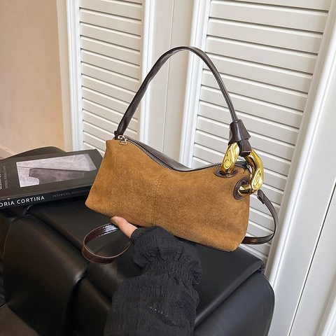 Borsa a Spalla in Camoscio Vintage Grande Capacità per Donna 2025 Nuova Moda Autunno Inverno Borsa a Mano in Pelle PU