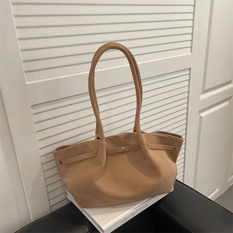 Large Capacity PU Leather Matte Tote Bag For Women Minimalist Solid Color Fan Shaped Shoulder Bag Casual Commute Handbag