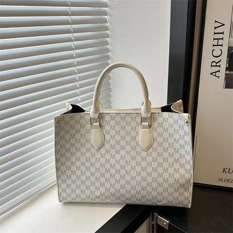 Vintage Buchstaben-Druck Tragetasche Große Kapazität PU-Leder Umhängetasche Trendy Urban Minimalistische Handtasche Damen Tasche