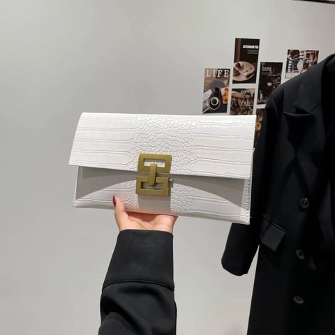 Damen Mode Krokodil Geprägte PU Leder Umschlag Clutch Große Kapazität Metallschnalle Schulter Crossbody Tasche Handtasche
