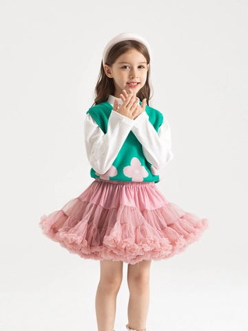 Falda Tutú de Malla de Nailon y Algodón de Capas Múltiples para Niñas Con Lazo Pettiskirt Suave Plisado para Fiesta Baile Actuación Niños