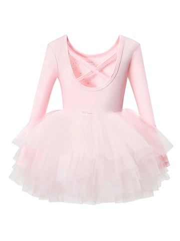 Robe Tutu de Ballet à Manches Longues pour Filles Justaucorps de Danse avec Strass Maille Polyester Costume Princesse