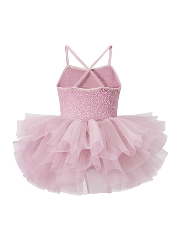 Vestito Tutu da Danza Classica per Ragazze Body in Rete con Paillettes Dorso Incrociato Abbigliamento Danza Misto Cotone