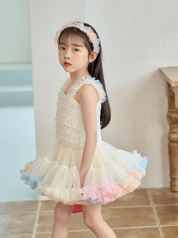 Girls Starry Tutu Princess Dress For Kids Performance Party Sleeveless Mesh Ruffle Tiered Ball Gown Dress