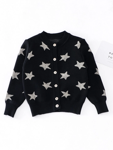 Girls Knit Cardigan Tutu Skirt Set Star Pattern Mesh Tulle Soft Viscose Knitted Sweater Princess Outfit For Kids Party