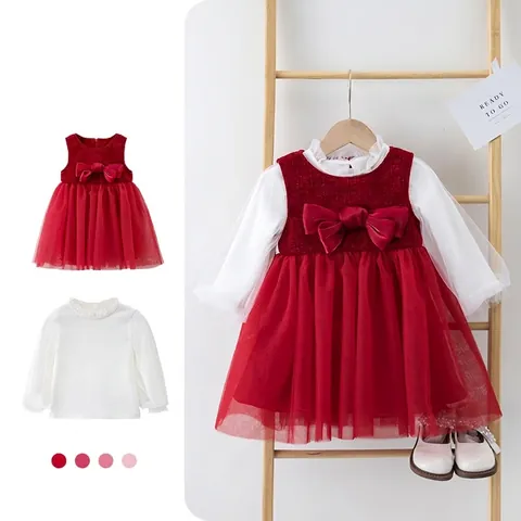 Maglietta a Maniche Lunghe in Cotone da Ragazza Dolce Patchwork in Rete di Pizzo Sottogiacca Top Bianco per Bambini