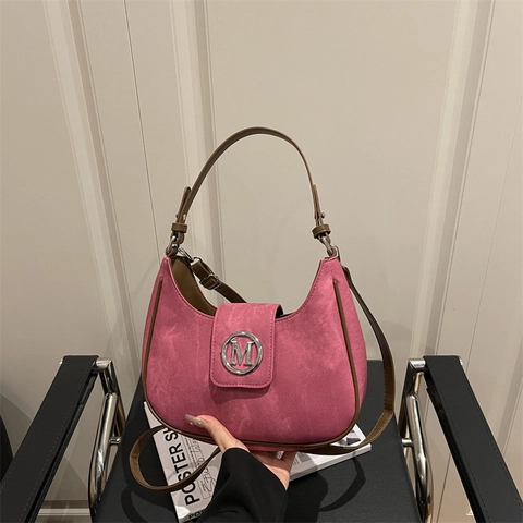 Bolso de Hombro Hobo de Nailon Simple Urbano para Mujer Con Decoración de Letra M de Metal Color Sólido Gran Capacidad