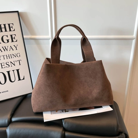Borsa Tote Grande Capacità in Ecopelle PU Scamosciata Stile Coreano Minimalista Borsa a Tracolla Morbida Casual per Donna