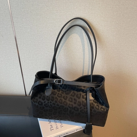 Damen Leopardenmuster Große Kapazität Shopper Tasche PU Leder Schultertasche Casual Retro Unterarm Handtasche Für Den Alltag