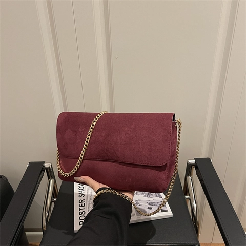 Minimalistische Damen PU Leder Schultertasche Große Kapazität Wildleder Textur Quadratische Umhängetasche Mit Metallkette