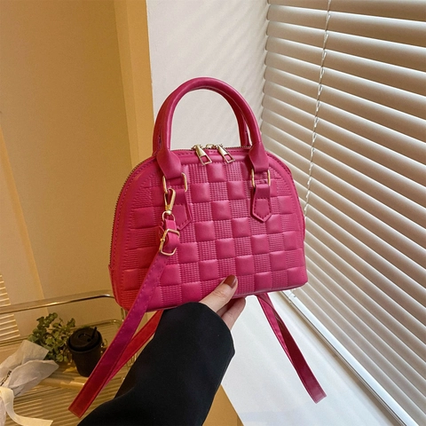 Borsa a Spalla in Pelle PU Goffrata a Griglia Urban Simple da Donna Borsa a Mano a Tracolla Casual Tinta Unita