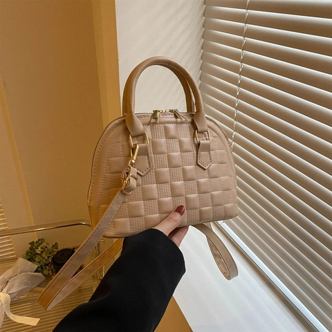 Borsa a Spalla in Pelle PU Goffrata a Griglia Urban Simple da Donna Borsa a Mano a Tracolla Casual Tinta Unita