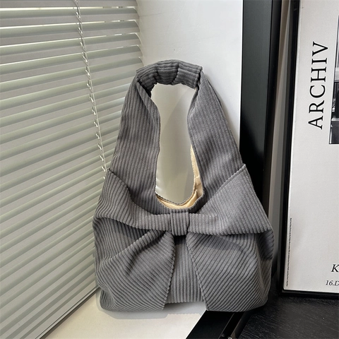 Bolso de Hombro de Pana de Gran Capacidad Con Diseño de Lazo Exquisito Bolso Tote Minimalista para Mujer Casual Viaje