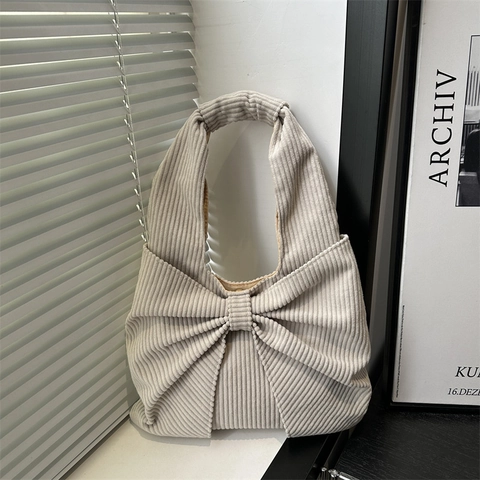 Bolso de Hombro de Pana de Gran Capacidad Con Diseño de Lazo Exquisito Bolso Tote Minimalista para Mujer Casual Viaje