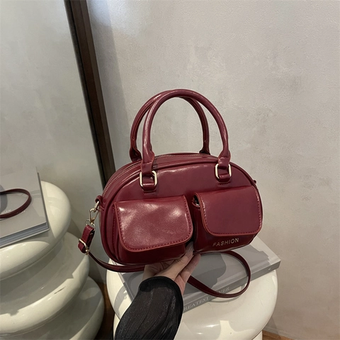 Vintage PU Leder Boston Schultertasche für Damen Große Kapazität Handtasche mit Doppeltaschen und Abnehmbarem Schultergurt