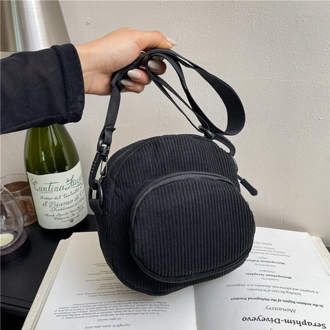 Japanese Minimalist Corduroy Shoulder Bag For Women Casual Solid Color Crossbody Mobile Phone Bag Travel Small Square Bag