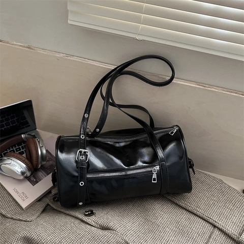 Borsa a Tracolla Bowling in Pelle PU Moda Coreana Donna Minimalista di Grande Capacità Borsa a Tracolla Boston per Pendolari
