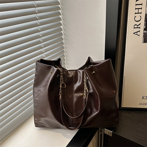 Damen Mode Große Kapazität PU Leder Draagtas Urban Minimalistisch Kette Umhängetasche Pendeln Büro Handtasche