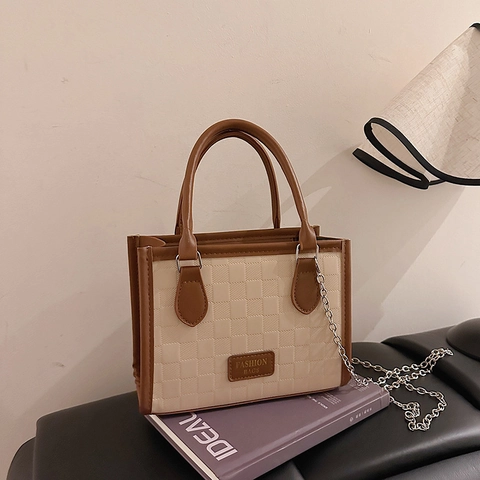 Modische Schachbrett Umhängetasche PU Leder Handtasche Schultertasche Mit Metallkette Für Damen Vintage Quadratische Satchel