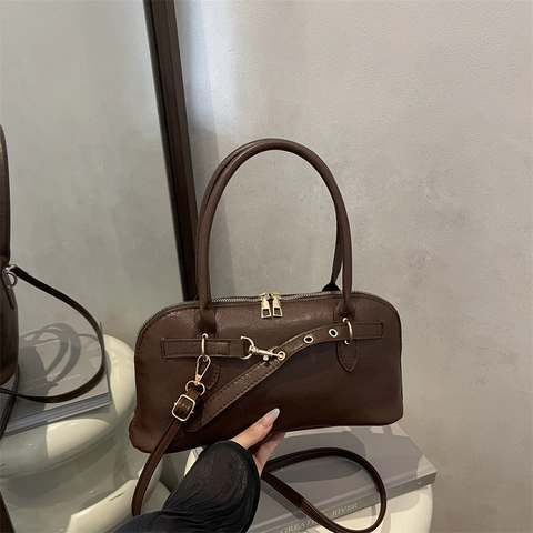 Bolso de Hombro para Mujer de Cuero PU Vintage Minimalista Urbano Color Sólido Bolso Cruzado con Hebilla de Metal Diario