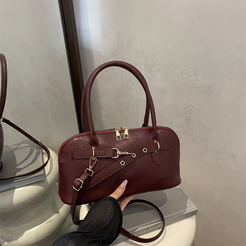 Bolso de Hombro para Mujer de Cuero PU Vintage Minimalista Urbano Color Sólido Bolso Cruzado con Hebilla de Metal Diario