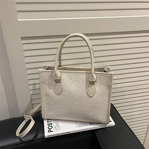 Vintage Kleeblatt Geprägt Kunstleder Tragetasche Für Damen Mode Große Kapazität Schulter Umhängetasche Handtasche