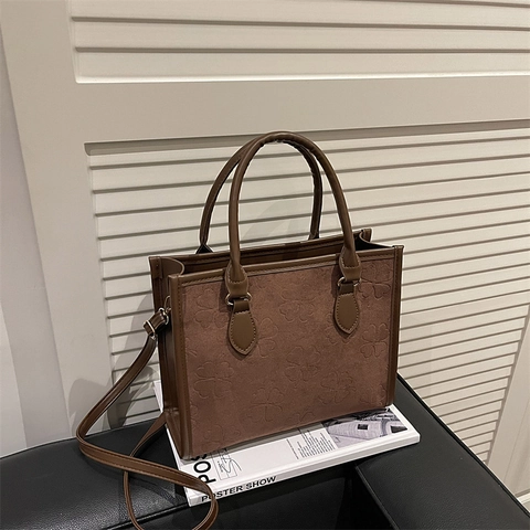 Vintage Kleeblatt Geprägt Kunstleder Tragetasche Für Damen Mode Große Kapazität Schulter Umhängetasche Handtasche